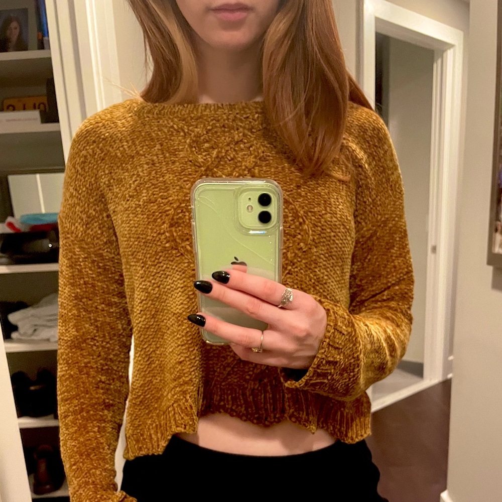 Velvet Cropped Knit Sweater